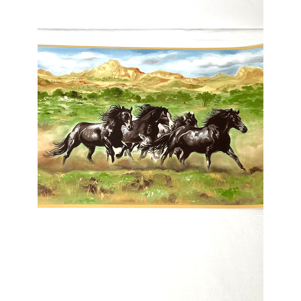 Galloping Horses Wallpaper Border Roll Prepasted Western Ranch Decor New NOS